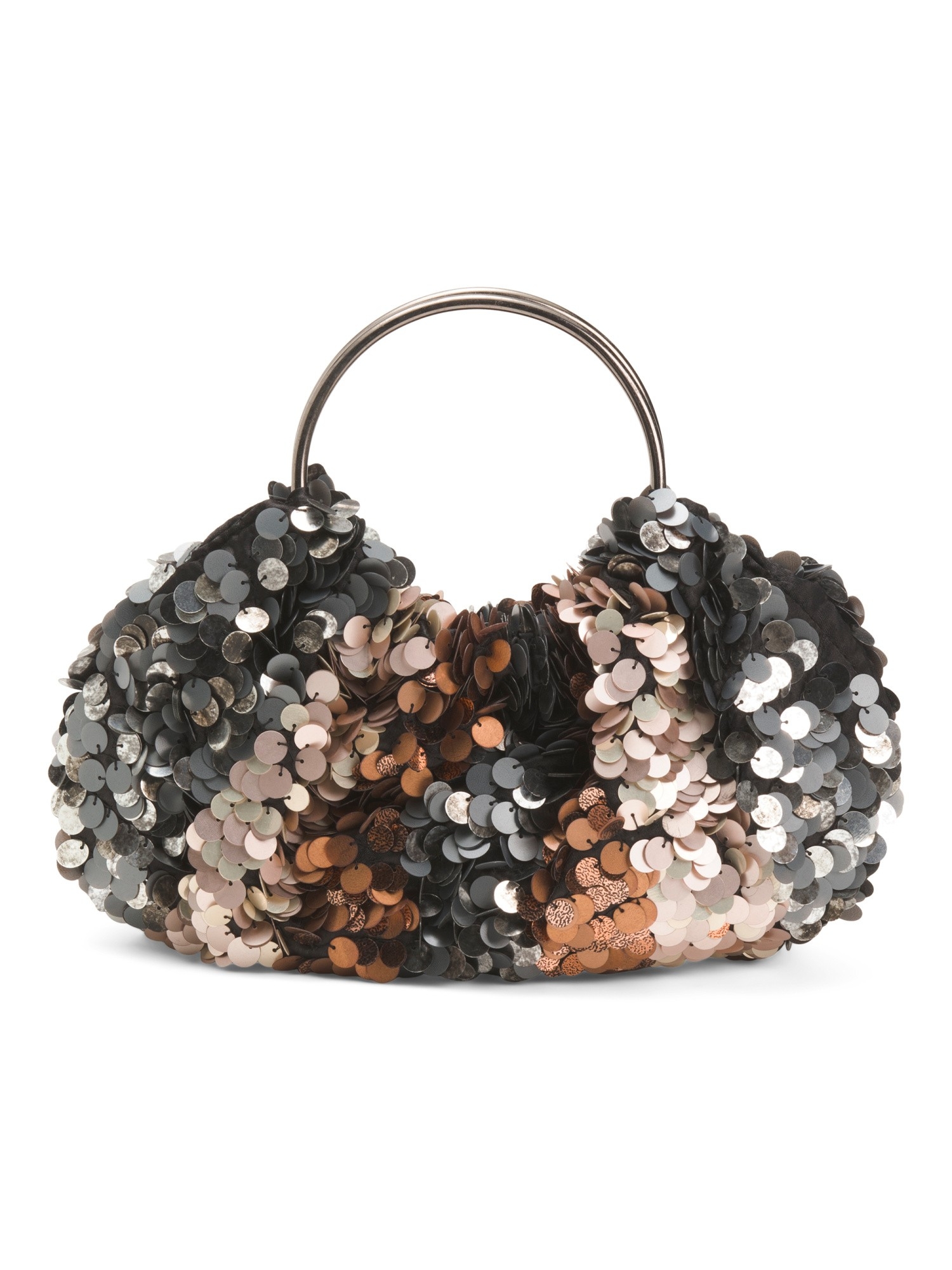 Sequin-Embellished Metallic Multi-Tone Top-Handle Clutch